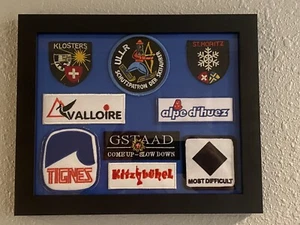 European  Ski Resort Patch Framed Display - Cabin/Office Ski Art Decor SNOW - Picture 1 of 2