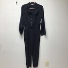 One One Six Womens Jumpsuit Black Stretch Long Sleeve Roll Tab Cropped M New