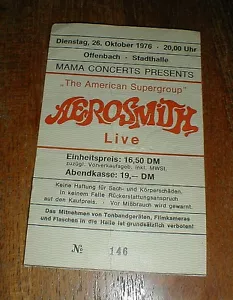 AEROSMITH 1976 Offenbach, Alemania TALÓN DE ENTRADAS DE CONCIERTO - Imagen 1 de 1