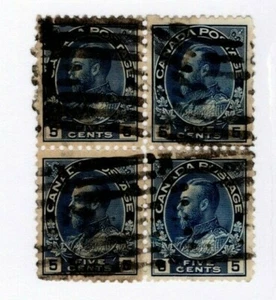 Admiral Block 4 Postage Stamps Canada 111 Used Plate KGV Early King George V - Picture 1 of 1