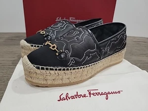 Salvatore Ferragamo Black Kim Gal Wedge Espadrilles Women 11 C New In Box - Picture 1 of 7