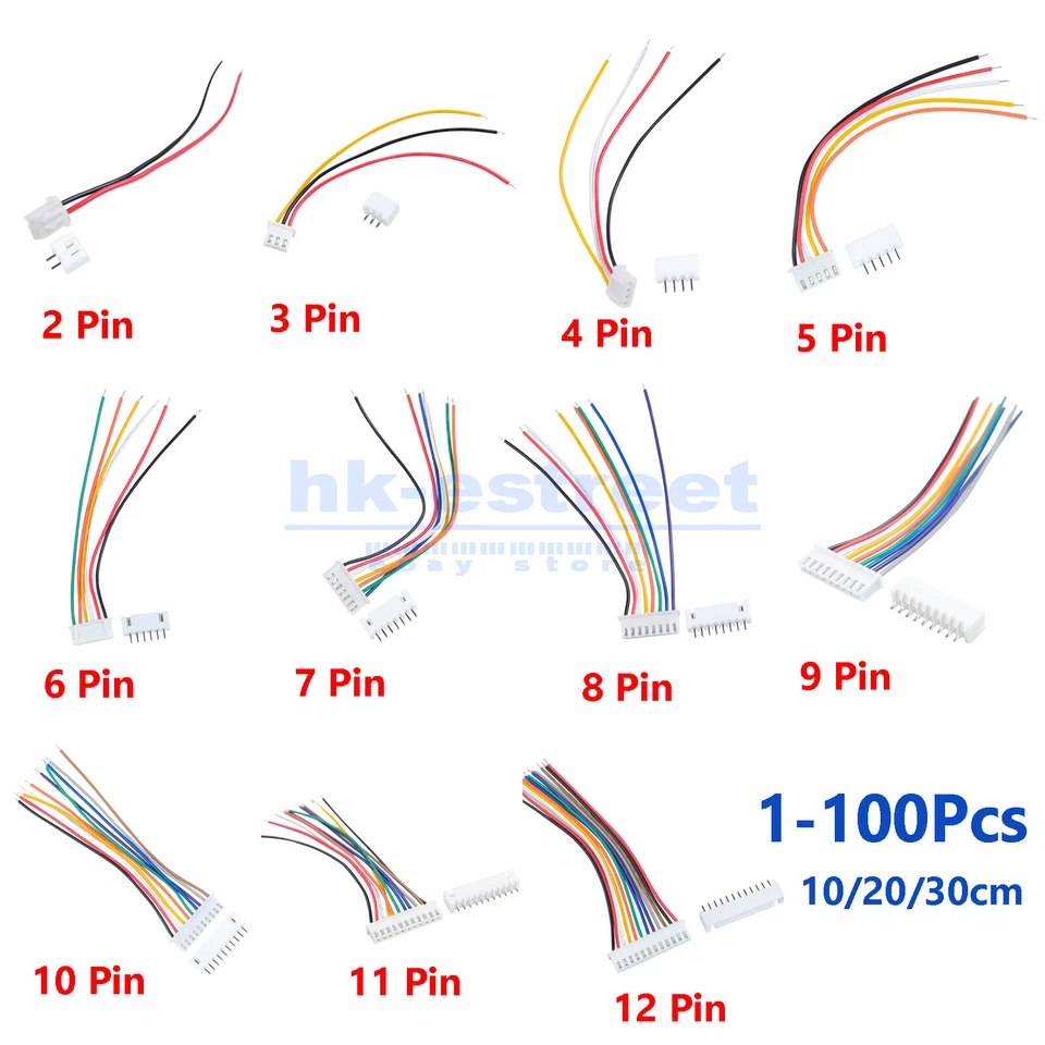 JST XH2.54mm 2-12 Pin Singleheaded Wire Cable Connector Set Male Female PCB Lot - Image 1 of 1