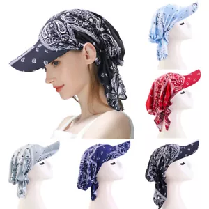 Women Bandana with Visor Cap Brim Turban Baseball Hat Head Wrap Scarf Sun Hats S - Picture 1 of 17