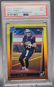Donruss Mac Jones 2021 clasificación novato radiocontrol prueba de prensa oro premium PSA 9 como nuevo - Imagen 1 de 2