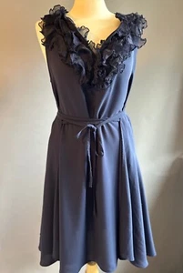 Zara Basic Navy Sleeveless Ruffle Neck Dress - Size M - Picture 1 of 4