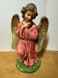 VINTAGE FONTANINI PAPPMACHE ROSA ENGEL KNIEND KRIPPENFIGUR 12" MASSSTAB LESEN - Bild 1 von 8