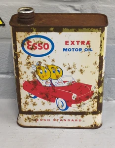 Vintage French ESSO EXTRA Motor Oil Can / Tin 2 Litres MR/MRS Drip ES89 - Picture 1 of 12
