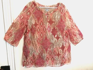 Maggie Barnes Catherines Womens Blouse 2X Plus Paisley Pink Purple Tunic Top - Picture 1 of 6
