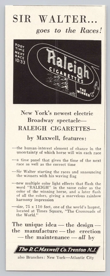 1940 R.C. Anuncio impreso vintage Maxwell Co. Raleigh Cigarettes Trenton Nueva Jersey Foto 1 de 1