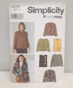 Simplicity 4826 ~ Misses' Jacket or Vest ~ 6 Made Easy ~ Size L-XL, UC FF - Picture 1 of 8