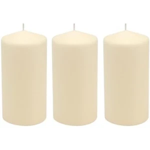 Confezione 3 Candele Pilastro Cera Avorio Senza Profumo Brucia 65 Ore Alte 3 X 6 Pollici - Foto 1 di 5