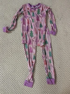 Little Sleepies Pink Christmas Trees Two Piece Pajama Set Size 5/6 - Picture 1 of 3