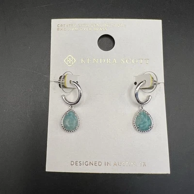 Kendra Scott Earrings Tear Drop Teal Amazonite In Silver-Tone Huggie Loop - Image 1 of 4