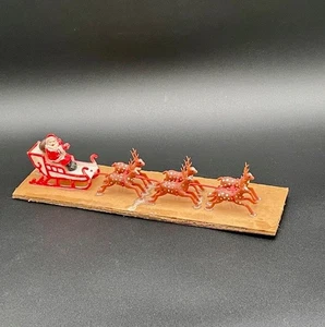 VTG Plastic Santa Sleigh w/ 6 Brown Reindeer 9 ½” on Cardboard AS IS Hong Kong - Picture 1 of 10