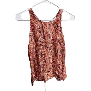 American Eagle AE Teen Juniors Paisley Lace Up Back Boho Blouse Small Petite - Picture 1 of 13