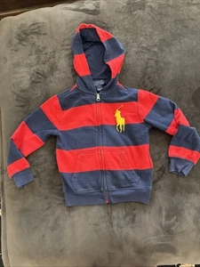 Polo Ralph Lauren Big Pony Striped Hoodie Sweatshirt Boys Size 5 - Picture 1 of 7