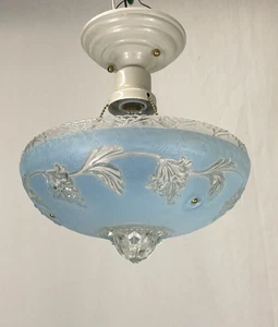Vintage Art Deco Halb Unterputz Glas Decke türkis blau 20er 30er 40er 50er - Bild 1 von 20