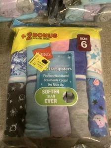 Hanes Girls 12pk Tagless Hipster Super Soft Cotton Size 6 New - Picture 1 of 2