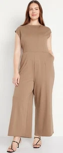 Old Navy Dark Tan Ponte Knit Jumpsuit New Size XXL Plus Romper Pockets Cute - Picture 1 of 8