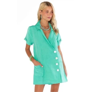 Show Me Your Mumu Romper Women Medium Green Linen Blend Bicoastal Blazer Preppy - Picture 1 of 10