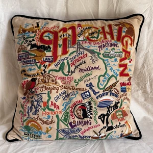 CAT STUDIO MICHIGAN STATE Hand Embroidered 2018 SOUVENIR THROW PILLOW Catstudio - Picture 1 of 21
