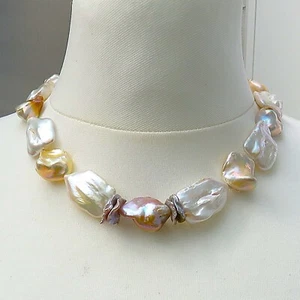 Perlenkette Ming Perlen barock Keshi und Coin Perlen Collier handgefertigt 5626 - Bild 1 von 7