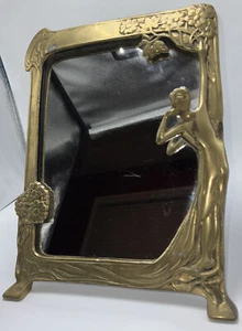Vintage Art Deco period Mirror, Tabletop, Solid Brass Frame, Woman Figure - Picture 1 of 11