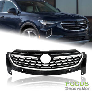 Front Upper Bumper Grille Black W/Chrome Trim Grill For 2021-2023 Buick Envision