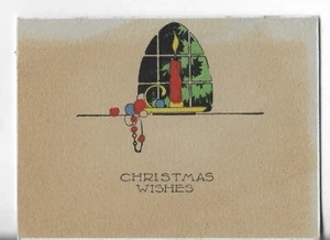 Vintage Weihnachtskarte Art Deco 20er Jahre 4x3 rote Kerze im Fenster bei Nacht - Bild 1 von 3