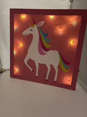 super cute picture on canvas framed with 10 LED lights 30x30cm Pink Unicorn - Image 1 of 4