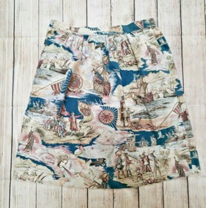 TRUE VINTAGE 1990S 1980S NAUTICAL COLUMBUS PILGRIMS NOVELTY AMERICA MED SKIRT - Picture 1 of 6