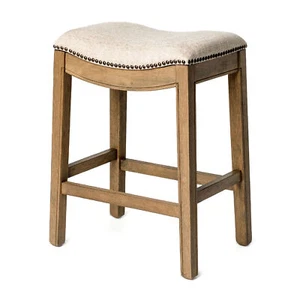 Maven Lane Adrien Backless Saddle Kitchen Counter Stool, Natural Wood Finish - Picture 1 of 6