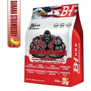 💪 GORILLA MASS Gainer 4kg 🍓🍌Erdbeere &Banane – Weight Gainer-Black Hammer USA - Bild 1 von 4