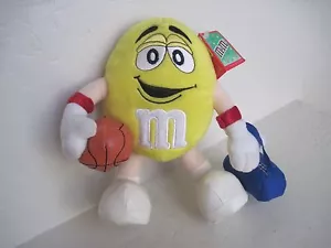 M&M 8" Yellow Collectible BASKETBALL Blue Bag Plush Stuffed Doll Toy - Picture 1 of 3