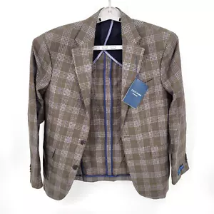 Cole Haan 40R Brown/Blue Plaid Grand OS Mens Blazer Jacket Sport Coat Wool Blend - Picture 1 of 4