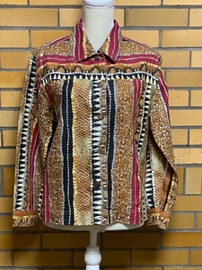 IOS Jacket Women's Size PM *100% Linen* Safari Animal Print Sequins Button Up - Picture 1 of 5