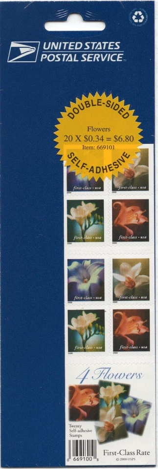 Scott #3457e 4 Flowers Booklet of 20 Stamps - Sealed - Image 1 of 2