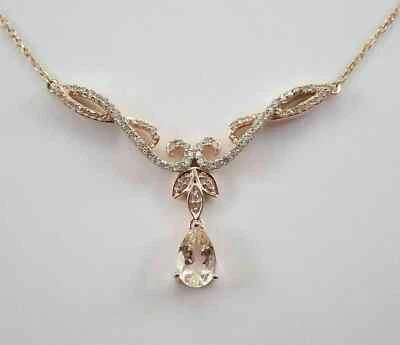 20Ct Pear Cut Lab-Created Morganite Tennis Necklace 14k Rose Gold Plated Women's - Image 1 of 3