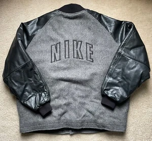 VTG Y2K Nike Air Letterman Varsity Jacket Wool Leather Gray Bomber - Mens 2XL - Picture 1 of 9