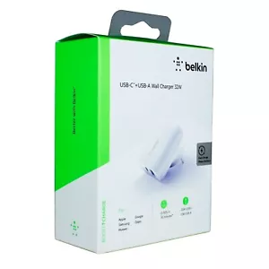 Genuine Belkin BoostUp 20W USB-C + 12W USB-A Dual Port Wall Charger WCB004AUWH - Picture 1 of 6