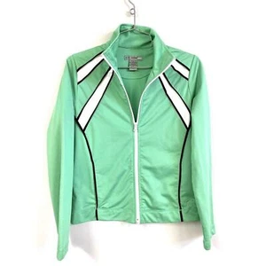Vintage 80s Oleg Cassini Womens Track Jacket Green White Zip Size S POLY - Picture 1 of 4