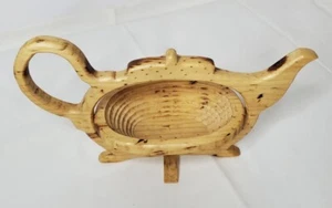 Cesto a forma di teiera in legno intagliato fatto a mano pieghevole per riporre colore naturale - Foto 1 di 9