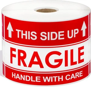 ULINE 3" x 5" Handle With Care Fragile This Side Up Labels Sticker - Picture 1 of 4