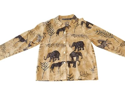 New Identity Animal Print Blazer African Safari Pockets Elephants Womens Medium - Image 1 of 4