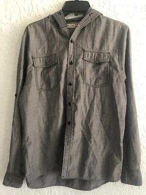 SOVEREIGN CODE Shirt Mens Medium M Gray Button-Up Long Sleeve Striped Hoodie - Image 1 of 4