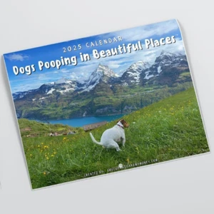 2025 Calendar: Dogs Pooping in Beautiful Places - Holiday Gag Gift - Picture 1 of 12