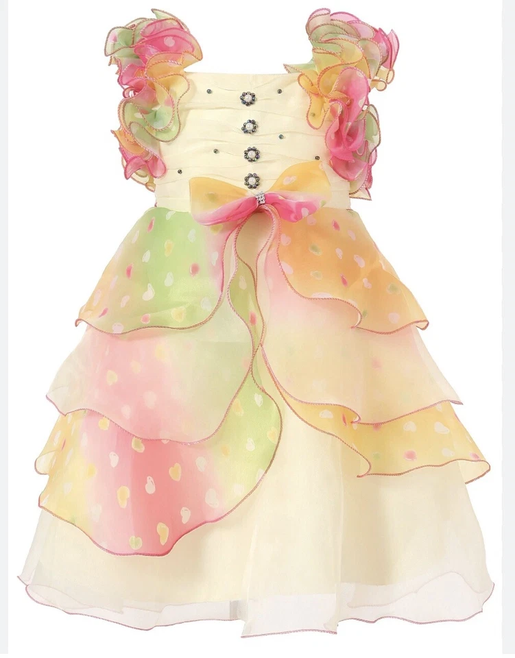 NUEVO CON ETIQUETAS~ Vestido de fiesta Richie House Niñas 9/10 Elegante Concurso Volantes Dama de honor Foto 1 de 4