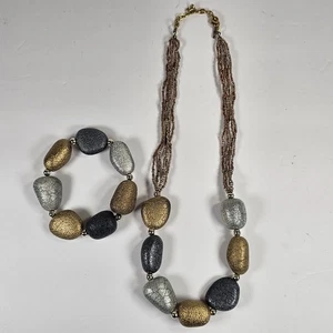 Collar + Pulsera FAUX METAL GUIJARROS - Cuentas - Joyería de Moda 20 pulgadas de Largo - Imagen 1 de 8