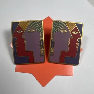 Signed Laurel Burch Soulmates Multi-Color on Matte Gold Tone Post Earrings (TS) - Picture 1 of 6