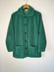 DAMART Vintage Womens Forest Green Teddy Jacket Weave Buttons Sz 14 Gc - Picture 1 of 18